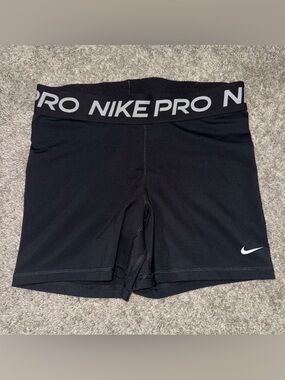 Women’s Nike Pro Black Athletic Compression Shorts with White Swoosh